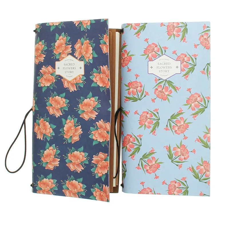 

Kicute Beautiful Flower Floral Vintage Notebook Kraft Paper Portable Travel Journal Planner Diary Book Office School Supply Gift