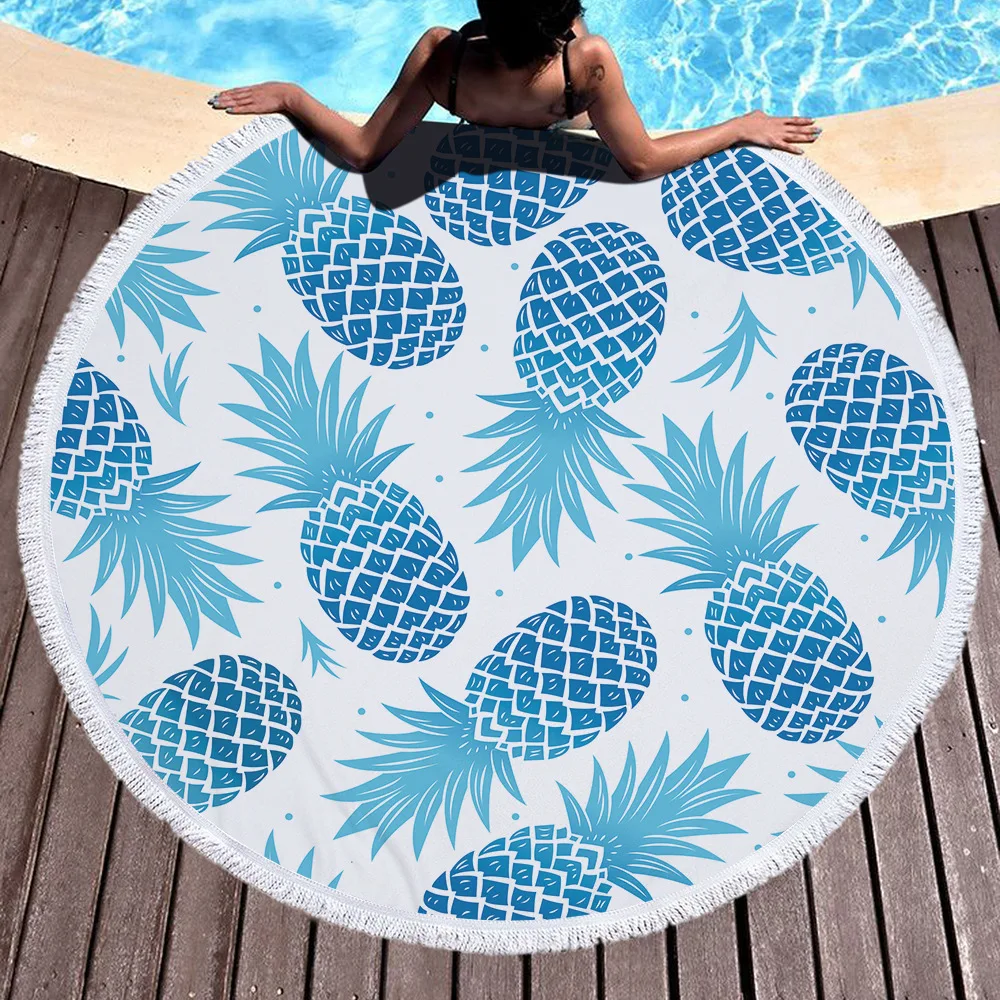 

Modern Colorful Pineapple Tropical Plant Large Round Beach Towel Blanket Pool Sand Microfiber Large Oversized Toalla De Playa