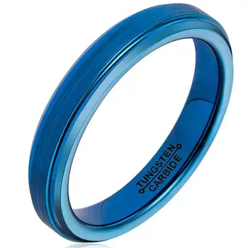 

Punk Unisex 4MM Width Tungsten Rings for Anniversary Blue Plated Brushed Finishing Surface Comfort Fit Band Size 7-13