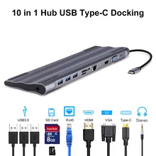 Ноутбук к вашим услугам док-станция для 10-в-1 Тип C USB3.0 RG45 HDMI VGA SD TF конвертер аксессуары для ноутбуков MacBook samsung Galaxy S9