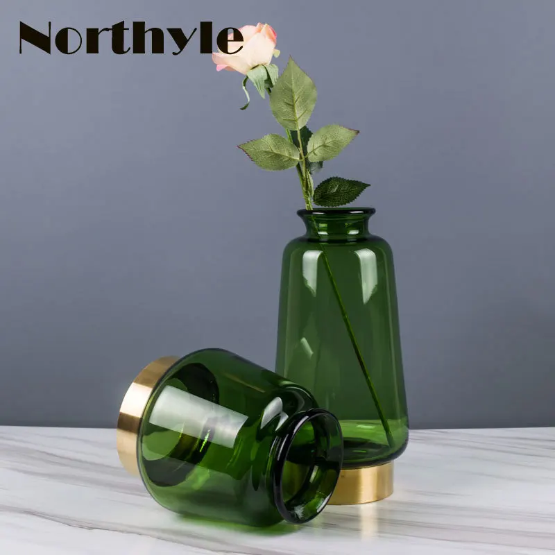 Decorative Vases Modern Green Glass Flower Plant Pots Vase Interior