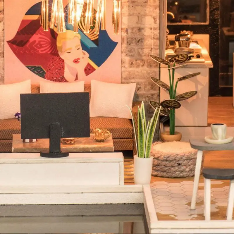 DIY Model Wooden Miniature Doll House Furniture Handmade Building Blocks Gift Toys Doll House Wooden Miniature DIY Dollhouse Kit