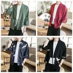 16 цветов Мужская мода японское кимоно кран вышивка Лето Haori Китайская традиционная блуза три четверти рукав наряды