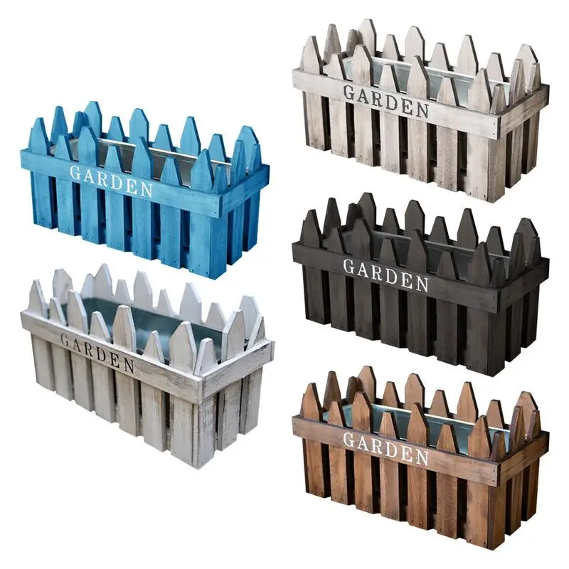 

Idyllic Hedge Shape Wooden Flower Basket Rectangular Wooden Fence Flower Pot Easy Drainage With Hook For Balcony Window Fence
