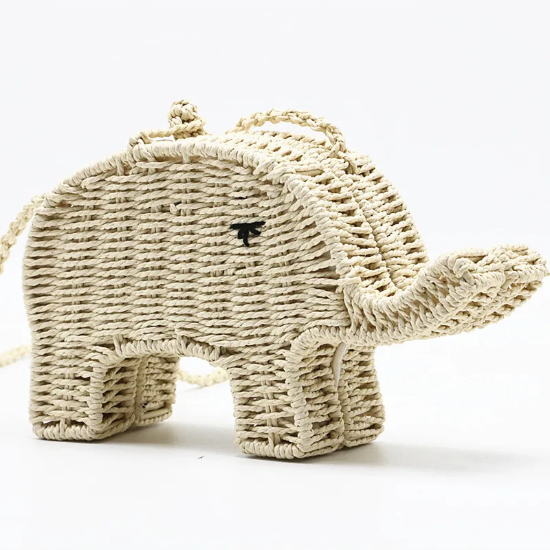 

[Telastar] Small Straw Plaited Article Bag Lovely Elephant Animal Weave Bag Manual Straw Weave Beach Bag Cute Animal School Bag