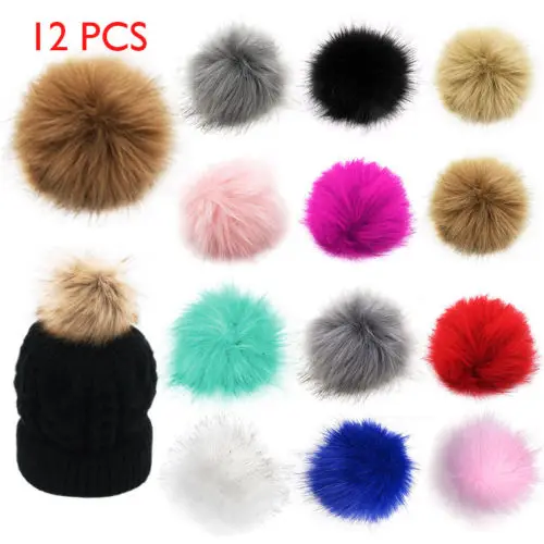 Furling Pompoms DIY 12pcs Faux Fox Fur Fluffy Pompom Ball for Beanie Hats Shoes Scarves Keychain Accessories 3.9 Inches 