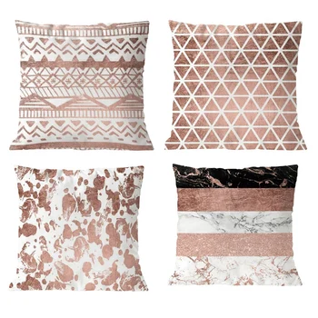 

Set Of 4Pcs Pink Geometric Striped Flower Throw Pillow Case Home 45 X 45Cm