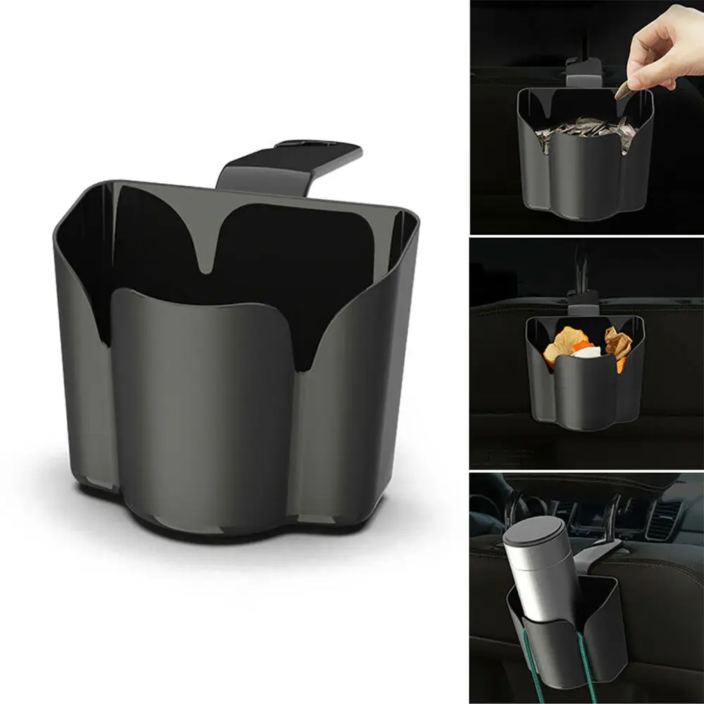 

2-in-1 Hook Bracket Black Car Seat Back Hook Storage Garbage Trash Can Storage Box Organizer storage Box Container
