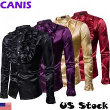 Стильная роскошная шелковая рубашка для мужчин, атласная гладкая однотонная смокинговая рубашка, приталенная блестящая золотая свадебная одежда, рубашки