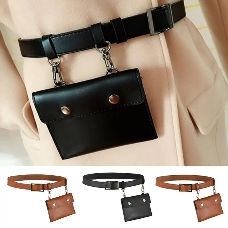 

Fashion Womens Waist Belt Bag Mini Round Ring Envelope Shoulder Purse Phone Wallet Pouch Travel Hip Bum Bag Small Purse Black