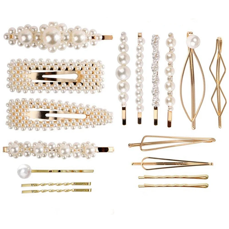 

17 Pcs Hair Clips Vintage Artificial White Pearl Hair Accessories For Women Girls Large Barrettes Flower Hair Pins Bobby Pins