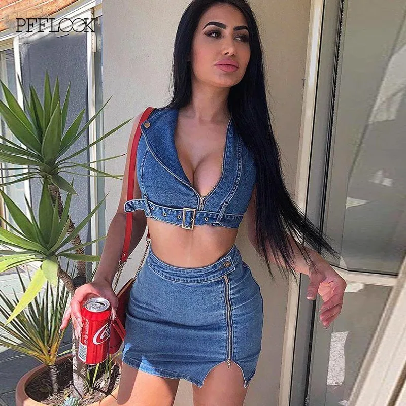 Женский джинсовый костюм PFFLOOK Повседневный хлопковый комплект из двух предметов