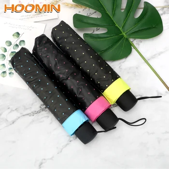 

3 Fold Folding Small Black Umbrella Women Anti-UV Sun Shade Umbrellas Wave Point Umbrella Waterproof Portable Wind Resistant