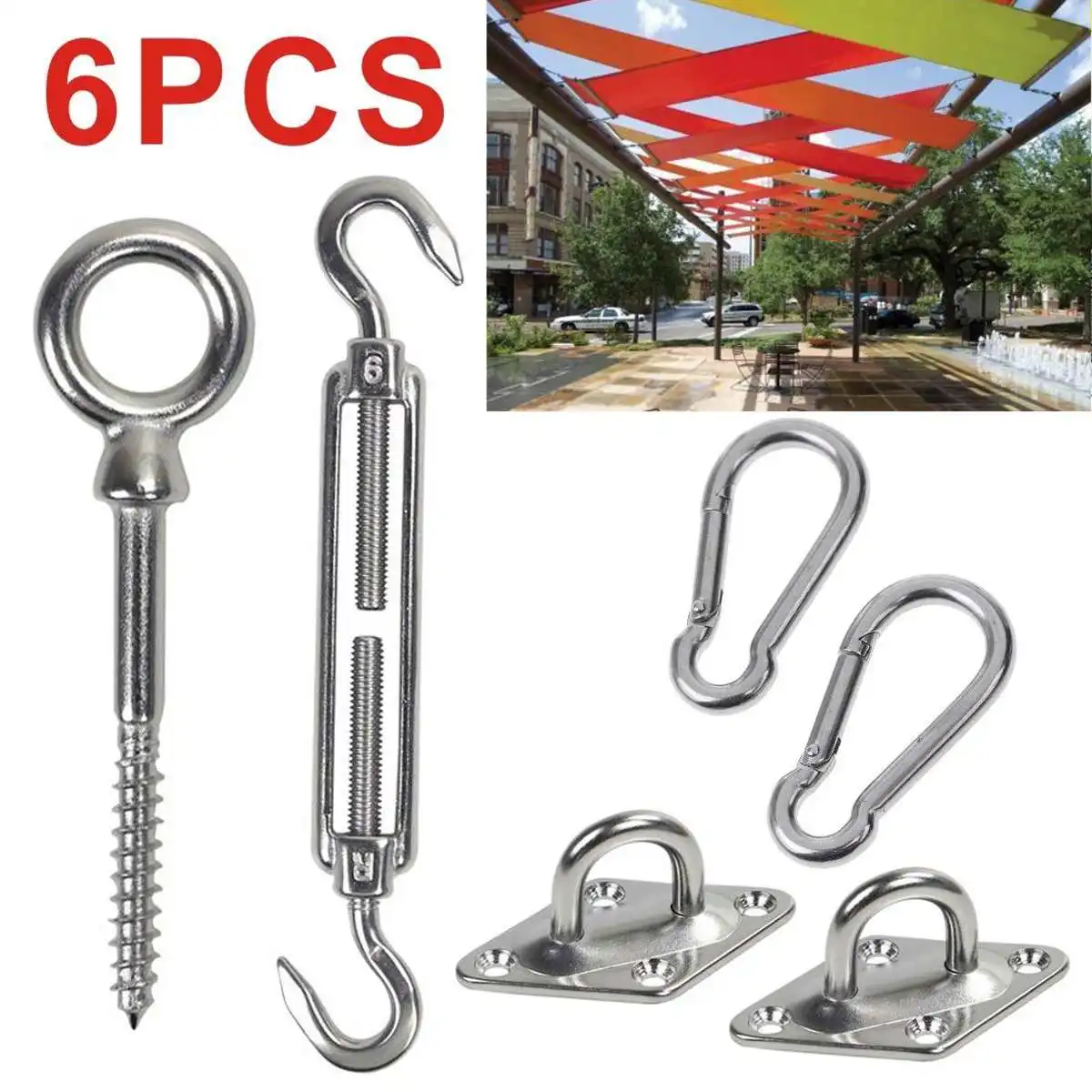 6Pcs/Set Stainless Steel Tent Sun Sail Shade Fixings Fittings Fasteners Kit Garden Awning Canopy
