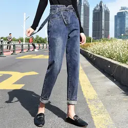 CTRLCITY осенний стиль на шнуровке джинсы женские крутые джинсовые брюки с высокой талией Капри женские шаровары Повседневные джинсы whit Sashes