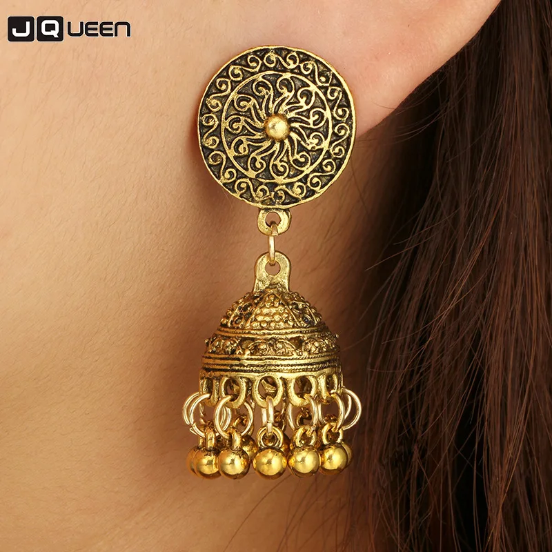 

Gypsy Jewelry Retro Ethnic Silver Indian Jhumka Small Bells Beads Drop Tassel Earrings for Women Bohemian Pendiente Party Gift
