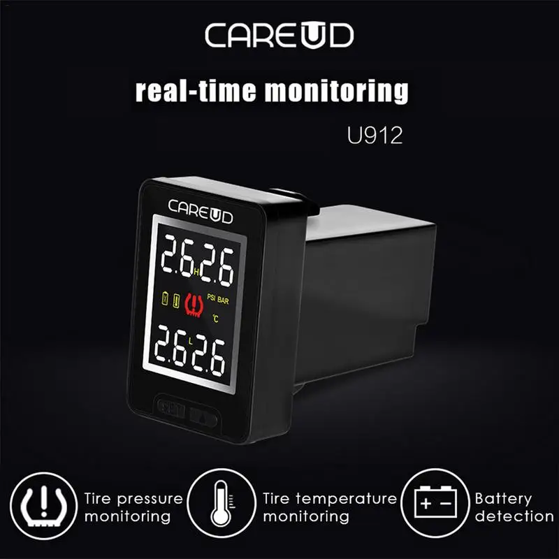 

CAREUD U912 Car TPMS Wireless Auto Tire Pressure Monitoring System With 4 Built-in Sensors LCD Embedded Monitor For Toyota