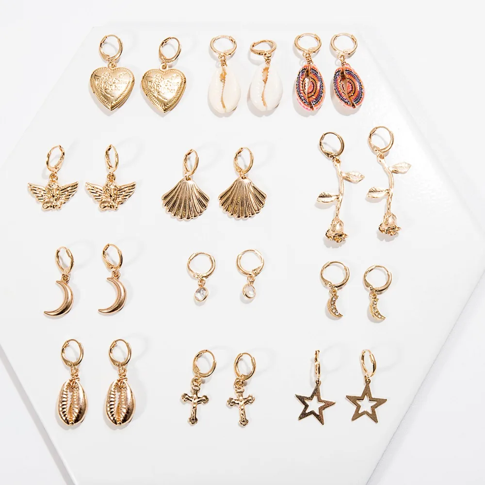 

2019 New Designs Shell 2PCS/Sets Drop Earrings Women Trendy Gold Sliver Dangle Earring Wholesale Factory Jewelry Vacation
