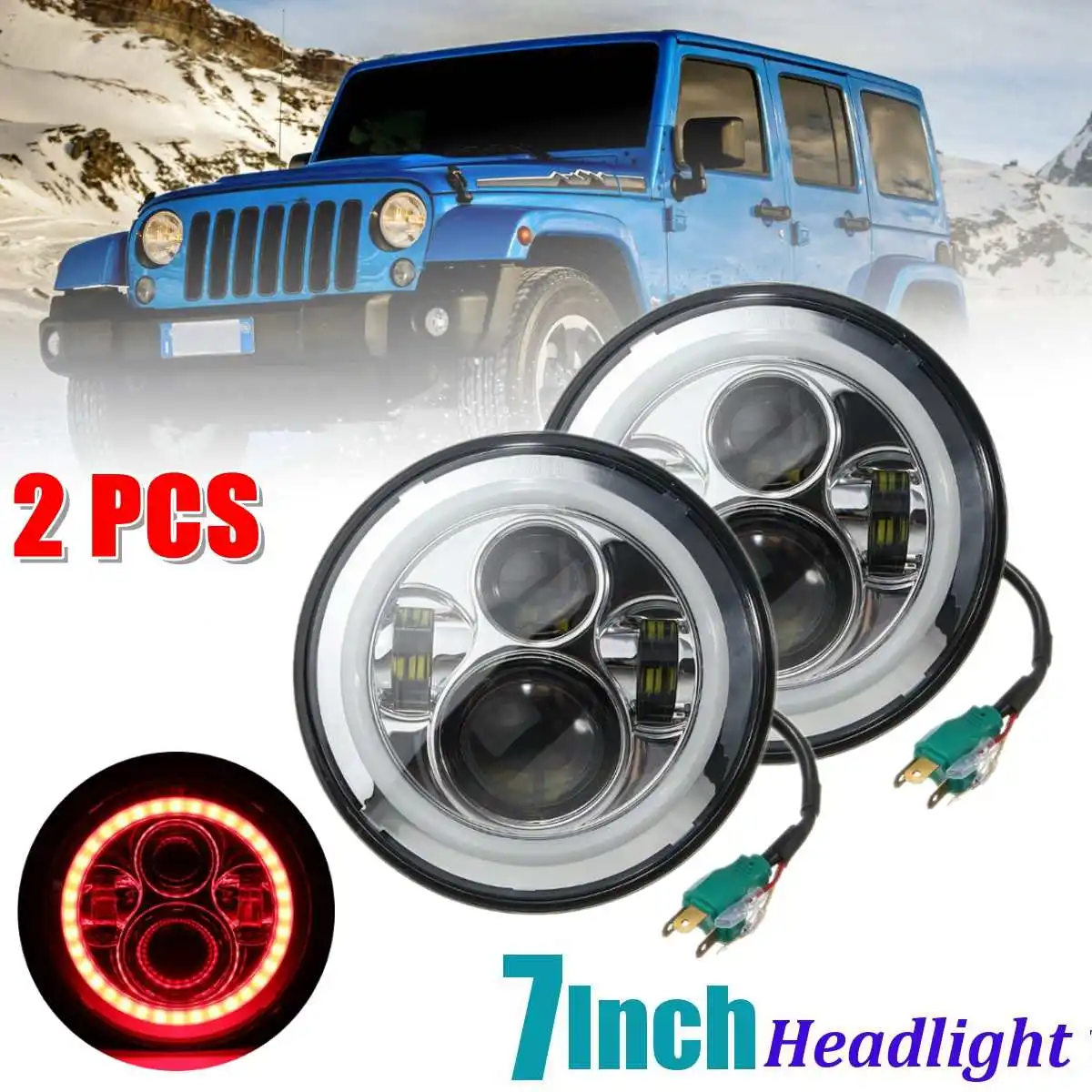 

Pair 7 Inch LED Halo Ring Headlight w/ White DRL LED Headlamp w/ Amber Turn Signal Head Lamp For Jeep for Wrangler 1997-2016