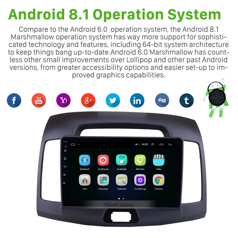 Seicane GPS Navi 9 &quotAndroid 8 1 стерео для Hyundai Elantra 2007 2008 2009 2010 2011 Автомобильный