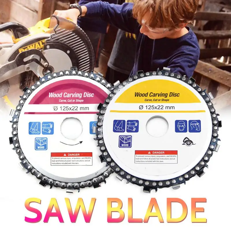 

5-inch 14-tooth Grinder Chain Disc 22mm Arbor Woodworking Chain Saw Disk Cutting Woodwork Slotted Saw Blade Wood Carving Disc