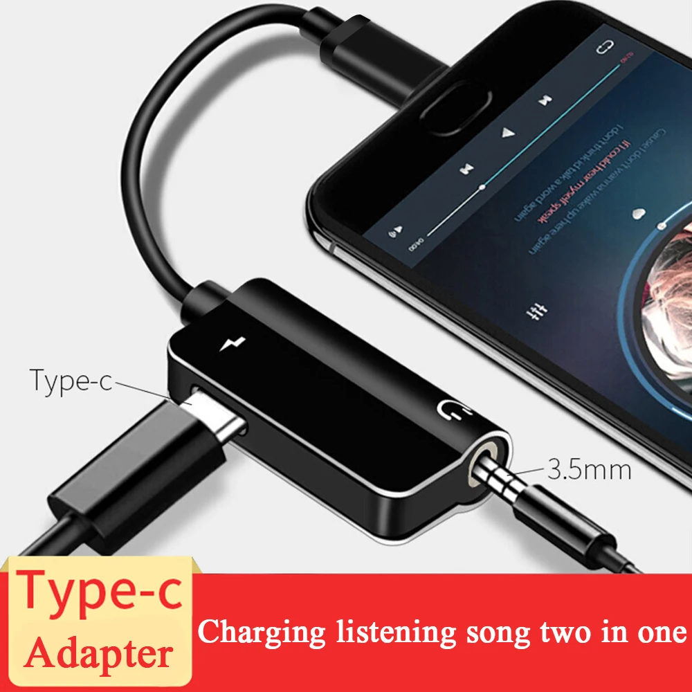 

2 in 1 USB Type C Adapter to 3.5mm Headphone Aux Jack + Charging Supports Charging and Audio USB Tupe-C For Huawei P20 Lite Mi8