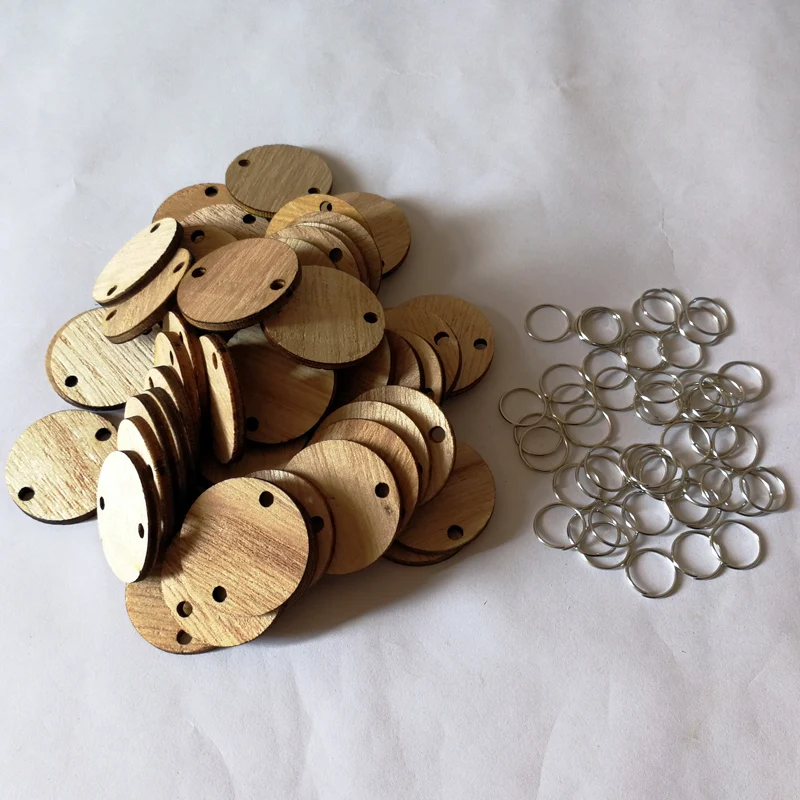 

50 PCS Unfinished Wood Discs Coins Circles with Holes DIY Family Birthday New