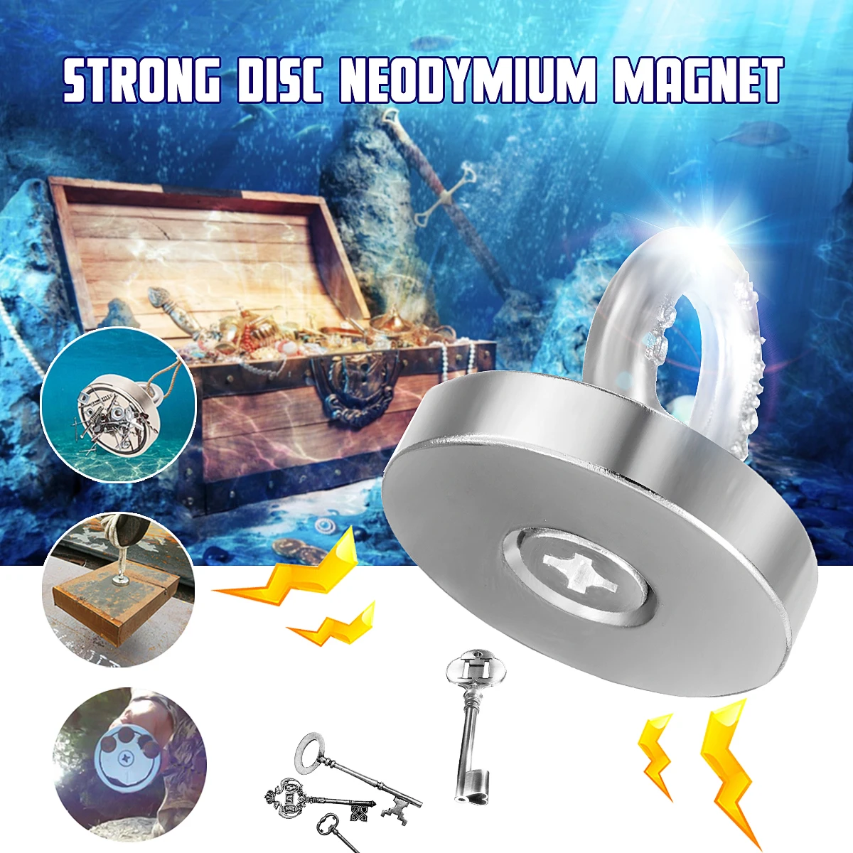 

50mm*50mm Strong Round Rare Earth Permanent Neodymium NdFeB Magnet Eyebolt Ring