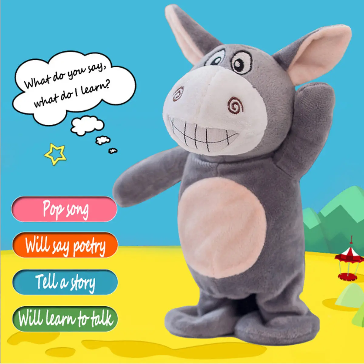 

Electronic Talking Donkey Cows Plush Toy Cute Speak Music and Walk Dolls Pets