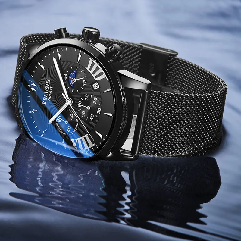 Skup Belushi męskie zegarki zegarki luksusowe męskie sportowe zegarki kwarcowe wodoodporne skórzane męskie zegarki