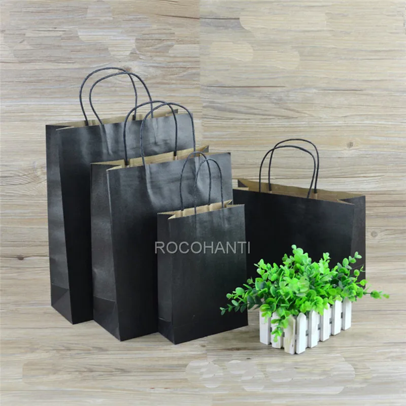 ROCOHANTI 50PCS Kraft Black Paper Retail Shopping Bags with Rope Handles Custom Logo Printed ...