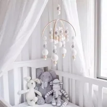 Деревянные детские игрушки для мобильного телефона в скандинавском стиле, детская кроватка для новорожденных, фетровый шар, детская кроватка, переносная кровать, колокольчик, подвесные игрушки, подарок для новорожденных, декор для детской комнаты