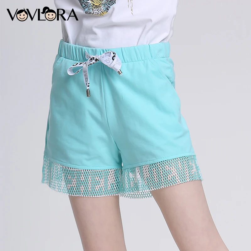 

Mesh Patchwork Sport Girls Shorts Mid Elastic Waist Cotton Kids Beach Shorts Solid Casual summer 2018 Size 9 10 11 12 13 14 Year