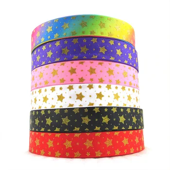 

5 Yards/lot 22mm Hot stamping star pattern Grosgrain Ribbons Festival Wedding Decorations DIY Handmade Packing Belt
