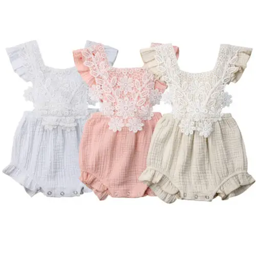 Newborn Baby Girl Bowknot Romper Jumpsuit Lace Dress Clothes Summer Outfit 0-18M