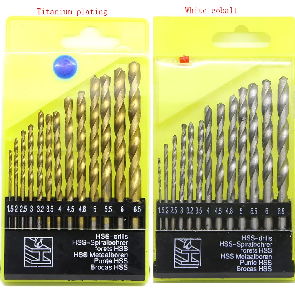

13pcs HSS-4241 Titanium Coated Twist Drill Bit Set Auger Drilling Tool 1.5-6.5mm Wood, Copper drill