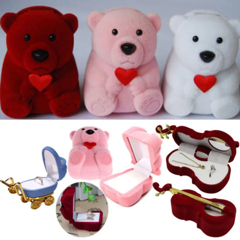 

Brand New Christmas Bear Bear Violin Baby Carriage Necklace Earrings Ring Jeweler Gift Box