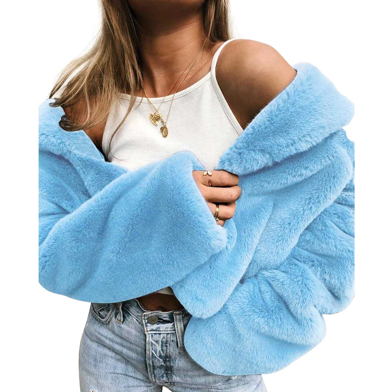 

NEW Fashion Women Faux Fur Jacket Solid Color Fluffy Open Front Shawl Neckline Long Sleeve Slim Winter Warm Coat Cool Streetwear