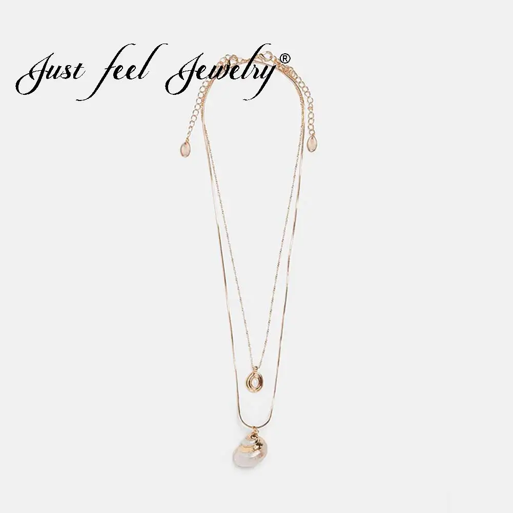 

JUST FEEL ZA Bohemian Shell Necklaces Chokers For Women Simulated Pearl Statement Gold Color Chain Long Pendant Necklace Jewelry
