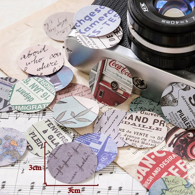 100pcs/bag Vintage Round Stickers Adhesive Scrapbooking Paper Stickers Creative Letter Decor Girls Gifts School Supplies