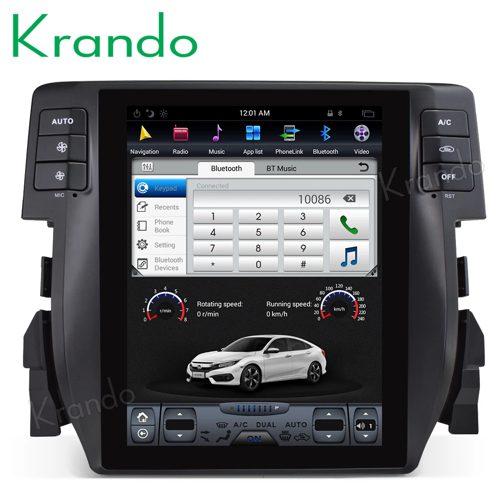 Discount Krando Android 8.1 10.4" Tesla style Vertical screen car radio GPS navigation dvd for Honda Civic 2016-2018 multimedia system 4