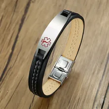 Персонализированный классический кожаный Медицинский ID браслет