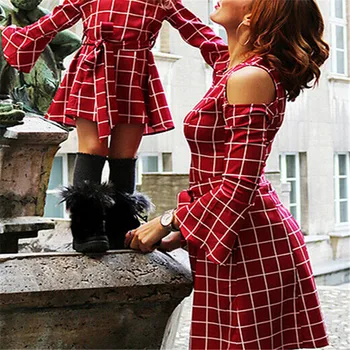 

New Family Matching Clothes Mother Daughter Dresses Women Striped Plaid Baby Girl Mini A-line Dress Mom Baby Girl Party Clothes