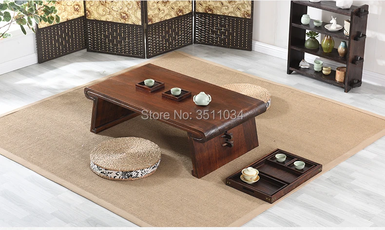 Japanese Antique Tea Table Rectangle 60x40x30cm Paulownia Wood Traditional Asian Furniture Living Room Low Dinner Floor Table