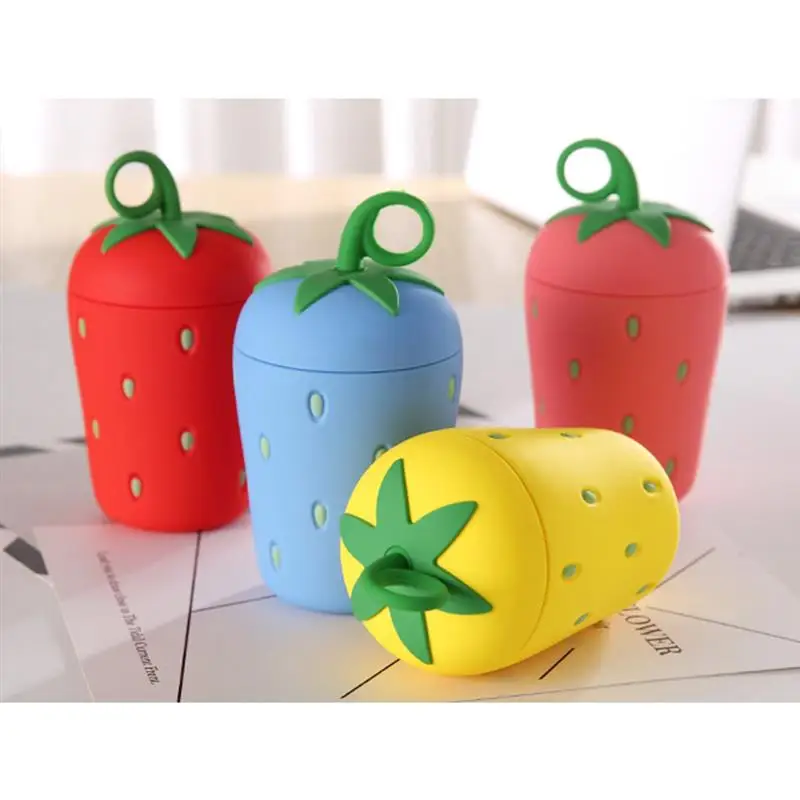 Glass Water Bottle Strawberry Design Blue Anti-slip Rubber Sleeve Drink Bottle Home Travel Glass Bottle