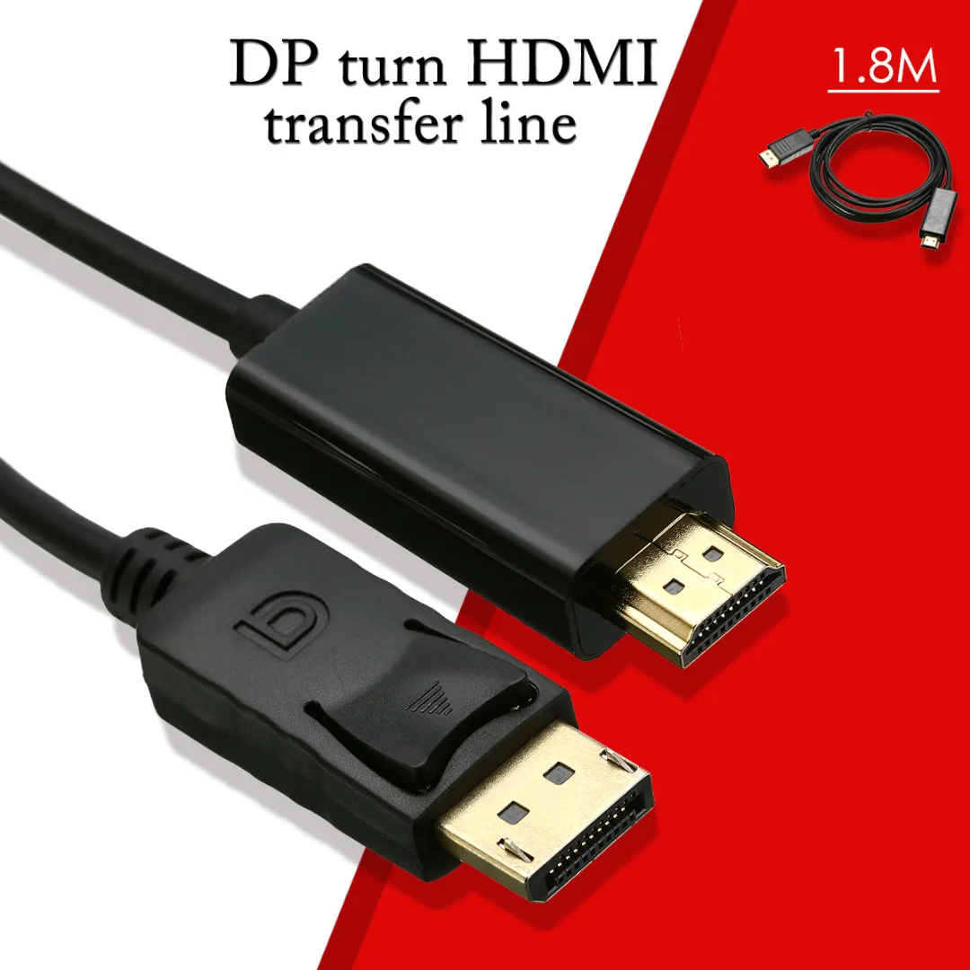 

1pc Display Port DP To HDMI Adapters Cable 1.8M Cord Gold Plated High Quality DisplayPort Male To HDMI Female Adapter Cables