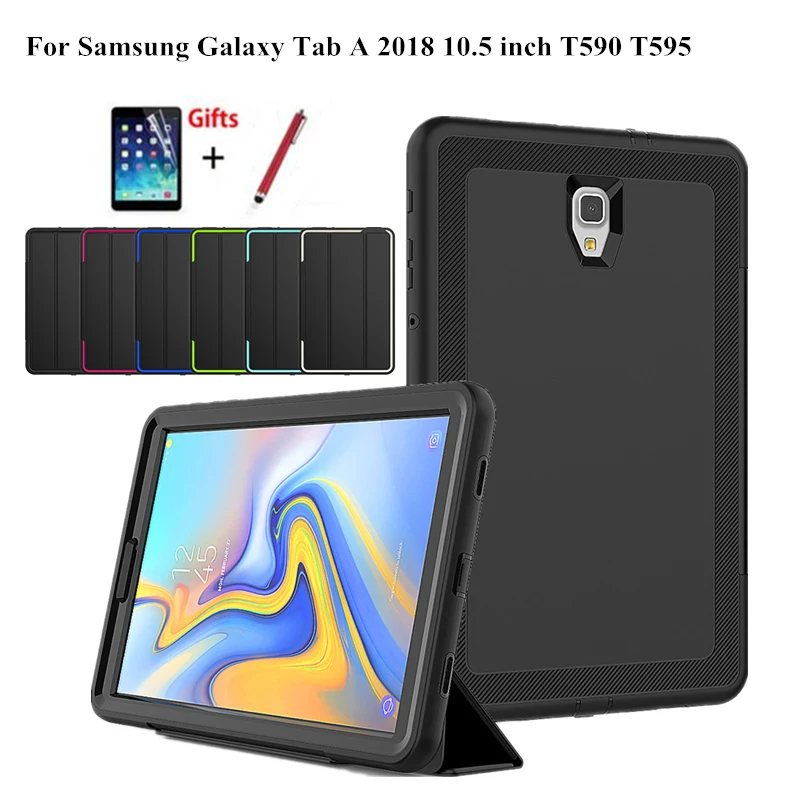 Чехол для samsung Galaxy Tab A A2 2018 10,5 дюймов T590 T595 T597 SM-T590 Smart Cover принципиально Tablet жесткий кожи Стенд Shell + пленка + ручка