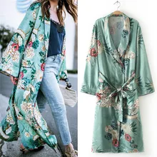 Женское осеннее длинное пальто с цветочным принтом богемный с длинными рукавами Повседневный Свободный кардиган пляжный цветочный длинный Топ пальто большие размеры, S-3XL