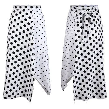 

2019 Women High Waist Dot Print Irregular Midi Skirt Summer Beach Casual New Fashion Women Clothes Skirts