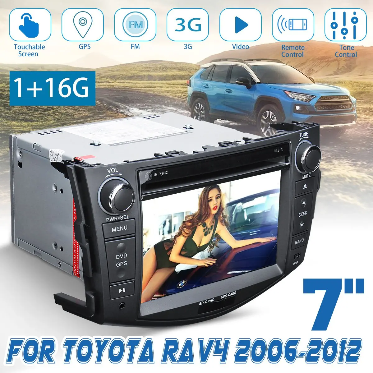 

For Toyota RAV4 2006 2007 2008 2009 2010 2011 2012 7" 2Din DVD Player 3G GPS NAV Stereo bluetooth Radio Indash Multimedia Player